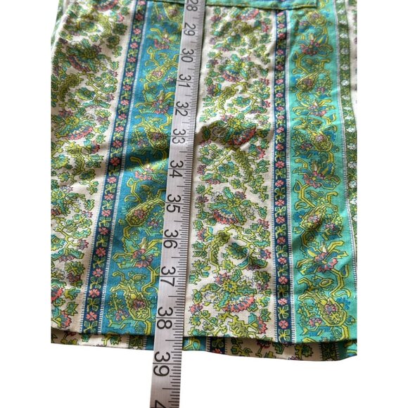 Vintage Green & Blue Floral Stripe House Dress Pockets Button Front Kaftan Sz M - Picture 4 of 8